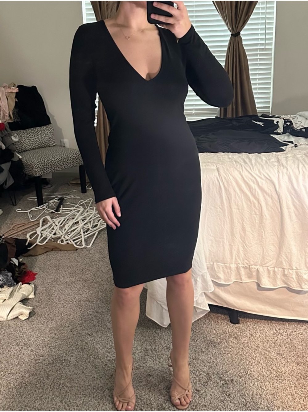 Express Black Long Sleeve V-Neck Bodycon Dress